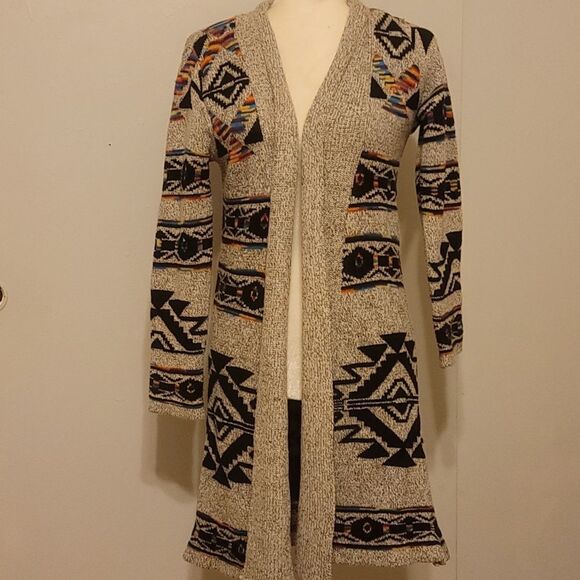 Northern Angel | Aztec Tribal Rainbow Long Open Front Cardigan size small - Picture 1 of 7